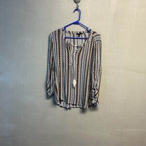 Signature Studio Striped Blouse - Black, White, Brown size L 0109